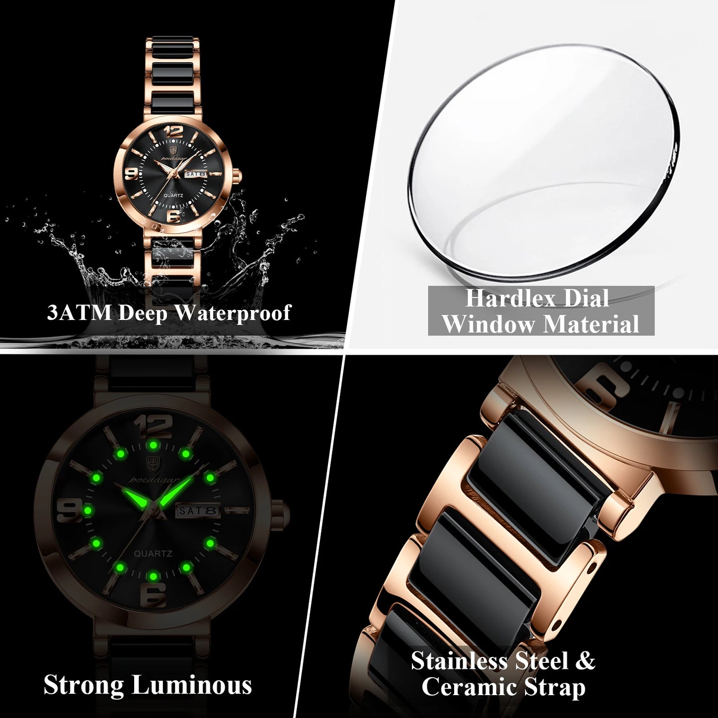 POEDAGAR Top Fashion Elegant Watch For Woman Week Date High Quality Waterproof Ladies Quartz Watch Stainless Steel Women Watches
