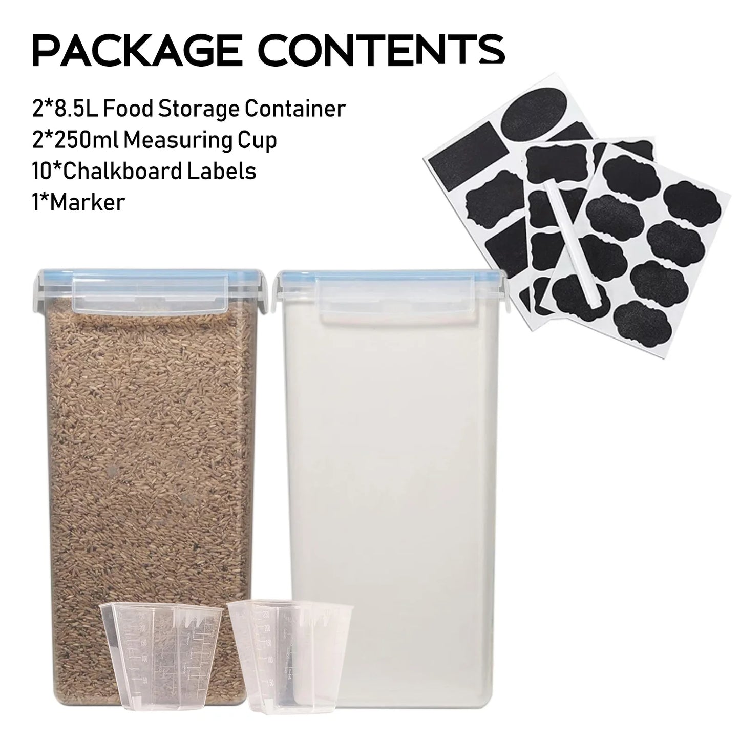 2Pcs Large Airtight Food Storage Containers Pantry 8.7L For Cereal Flour Sugar Pantry Organization
