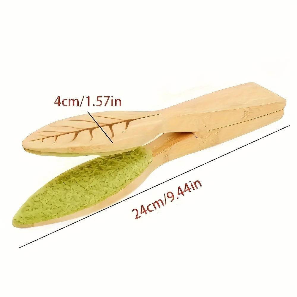 Leaf Cleaning Tongs - Handheld Green Plant Cleaning Brush with Ergonomic Handle,Durable Wooden Design for Efficient Leaf Removal