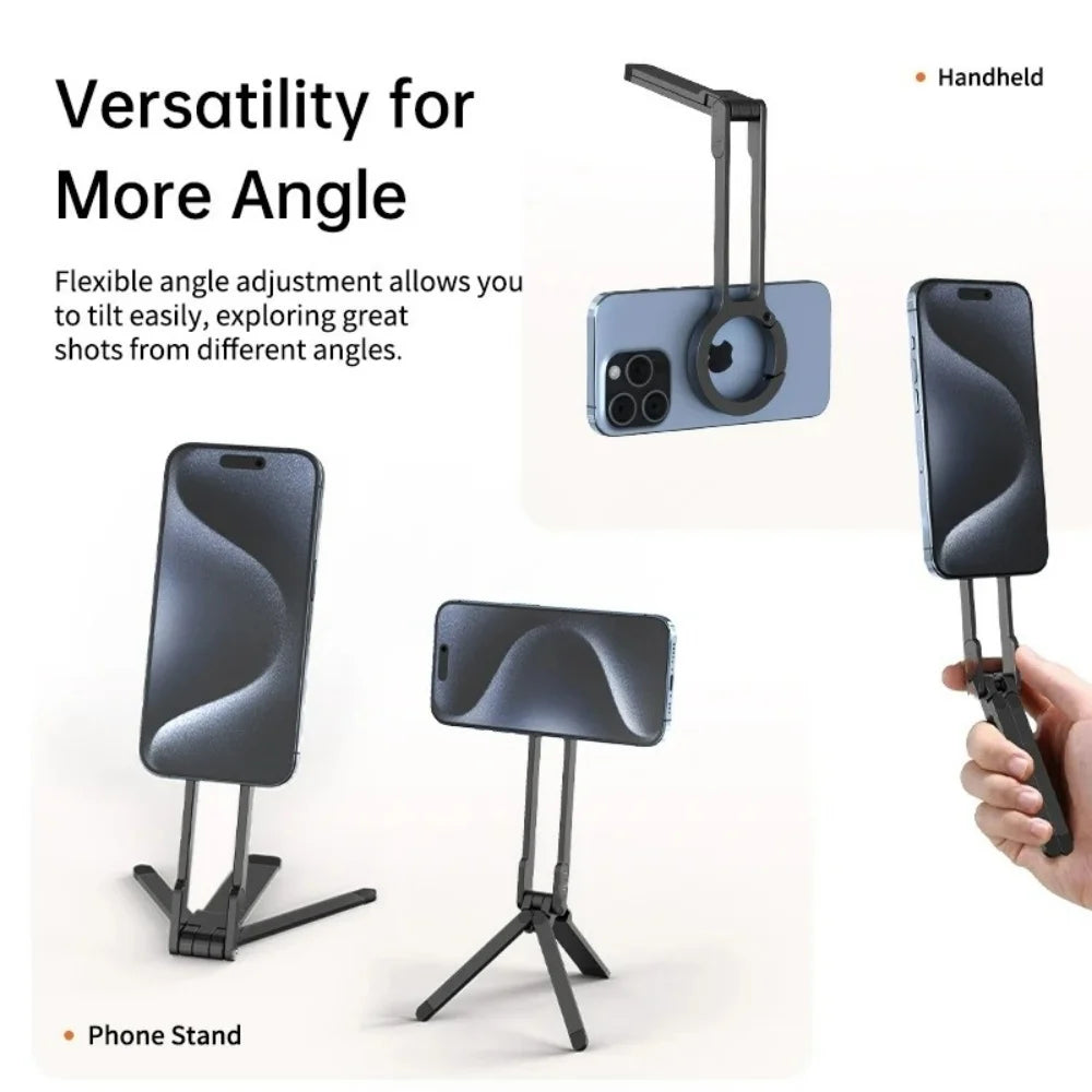 Portable Foldable Phone Tripod Carabiner-Mounted for Magsafe Phone Dual-sided Magnetic Phone Bracket for Live Streaming Selfie