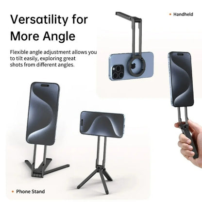 Portable Foldable Phone Tripod Carabiner-Mounted for Magsafe Phone Dual-sided Magnetic Phone Bracket for Live Streaming Selfie