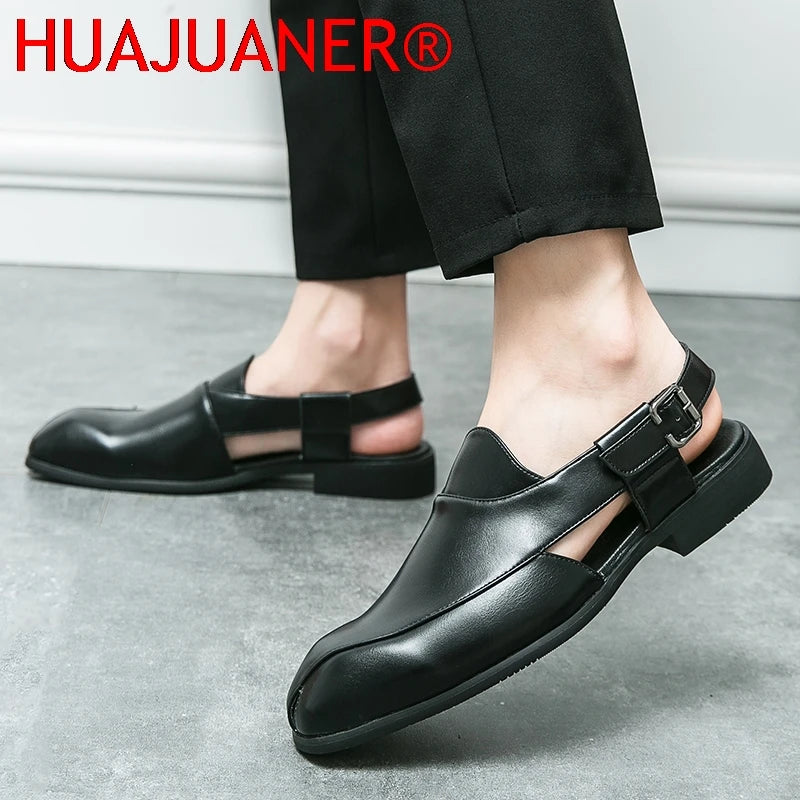 Hollow Out Dress Party Sandals Fashion Leather Summer Shoes Men Leisure Formal Flats Business Footwear Men's Wedding Sandals