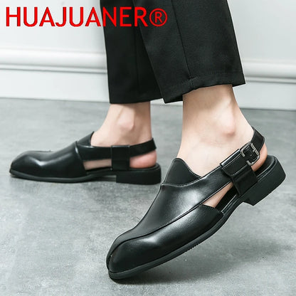 Hollow Out Dress Party Sandals Fashion Leather Summer Shoes Men Leisure Formal Flats Business Footwear Men's Wedding Sandals