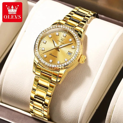 OLEVS 7003 Women Automatic Watch Waterproof Luminous Calendar Mechanical Ladies Wristwatch Steel Strap Luxury Watch Women