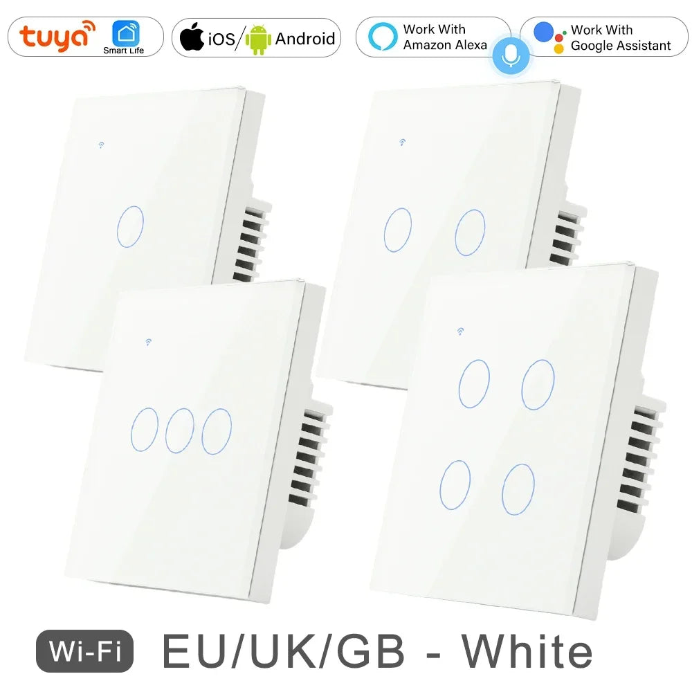 Tuya WiFi Smart On Off Light Switch 220V Power Button Wall Touch Alexa Google Home Voice With Without No Neutral Wire EU Two Way