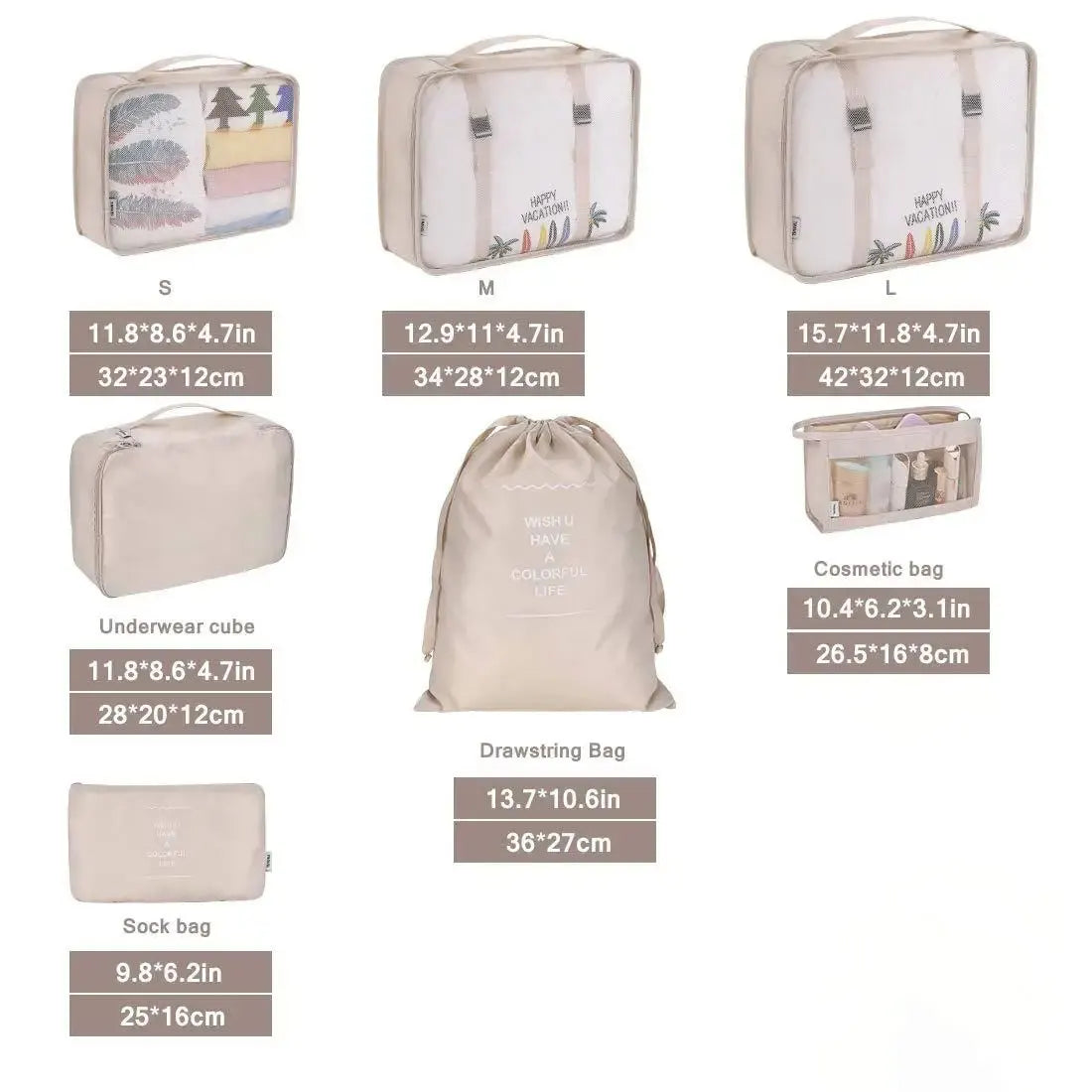 7Pcs Folding Travel Organizer Storage Bags Wardrobe Cube Suitcase Packing Set Storages Luggage Clothes Shoe Box