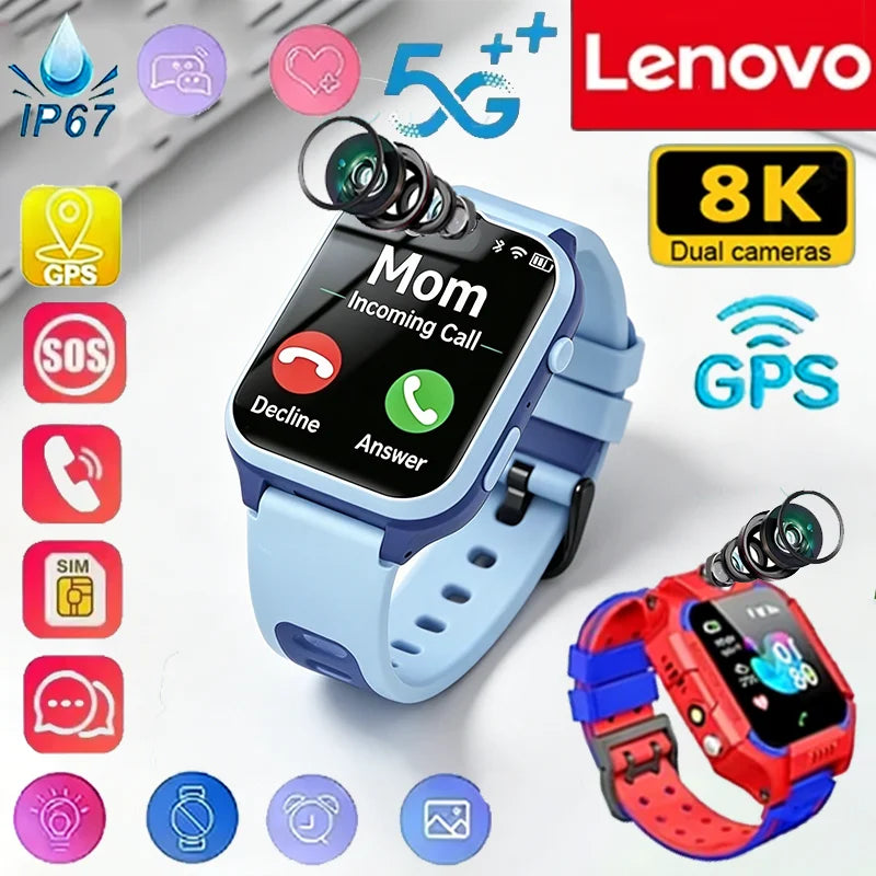 Lenovo 5G Kids Smart Watch 8K Camera SOS GPS Location Sim Card Call Waterproof Android Ios Child SmartWatch For Boys Girl