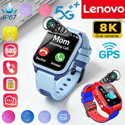 Lenovo 5G Kids Smart Watch 8K Camera SOS GPS Location Sim Card Call Waterproof Android Ios Child SmartWatch For Boys Girl