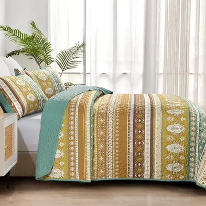 Boho Quilt Size Colorful Bohemian Bedspread Size Set with 2 Pillow Shams Lightweight Summer Soft Microfiber Western Bedding Set