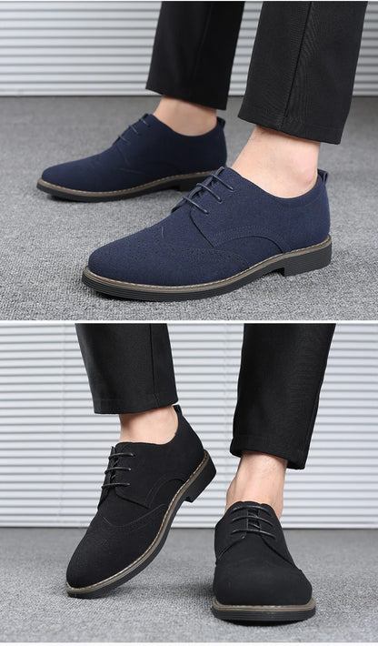 Mens Navy Blue Suede Wingtip Derby Shoes Classic Lace Up Formal Casual Dress Shoes For Business Wedding Office Wear British
