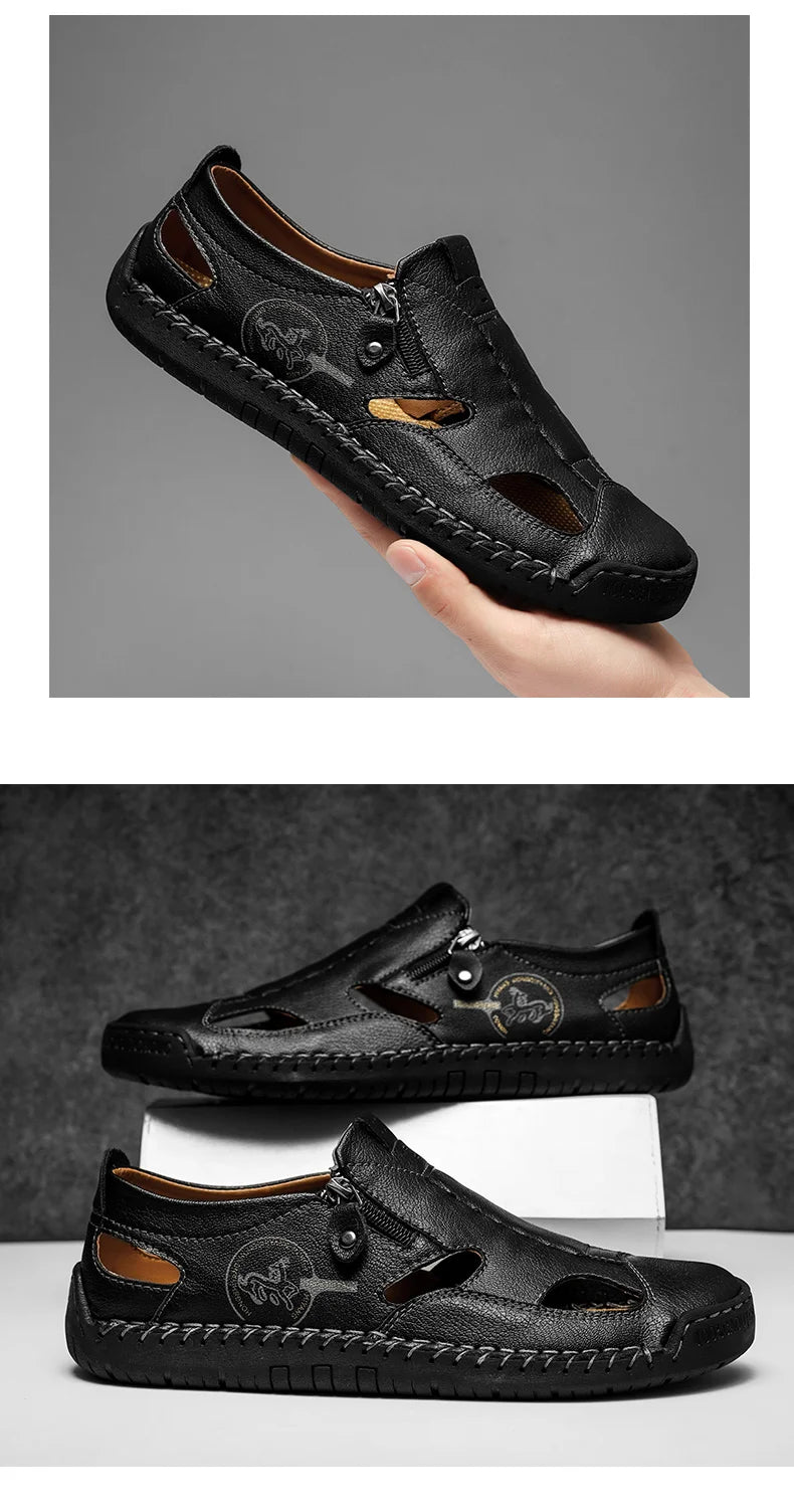 New Summer Breathable Men Sandals Fashion Roman Sandals Handmade Leather Men Casual Shoes Platform Outdoor Men's Beach Sandals