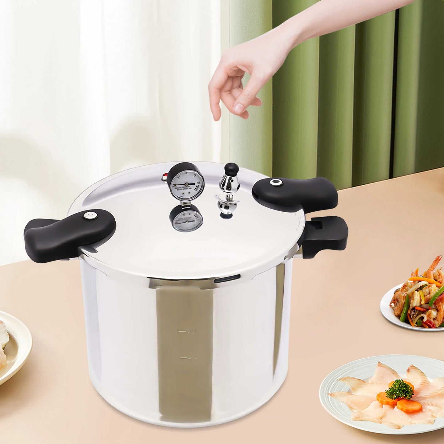 22L Aluminium Alloy Pressure Canner 90Kpa Thickened Explosion-proof Pressure Cooker Pot with Pressure Gauge and Safety Valve