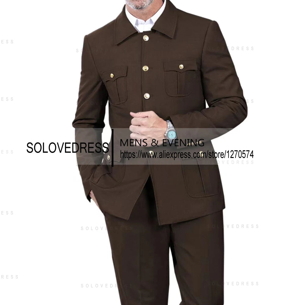 2 Pieces  4 Real Pockets Single Breasted  Slim Fit  Men's Formal Suits Groomsmen Wedding Tailored Fit (Blazer+Pants)