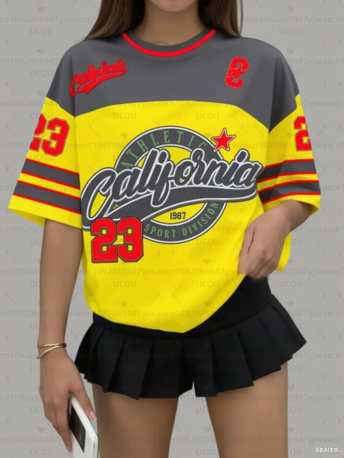 Women's California 23 Print V-Neck Short Sleeve T-Shirt Summer Graphic Tee Baseball Jerseys Plus Size Sport T-Shirt