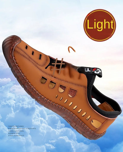 Men's Soft Leather 2024 Summer Men Leather Sandals Breathable Non-slip Cow Tendon Sole Casual Leather Shoes Outdoor Beach Shoes
