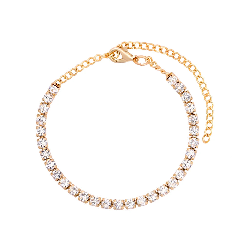 Bling Golden Cuban Chain Anklet For Women Girls HipHop Iced Out full Rhinestone Paved Cuban Summer Beach Anklet Bracelet Jewelry