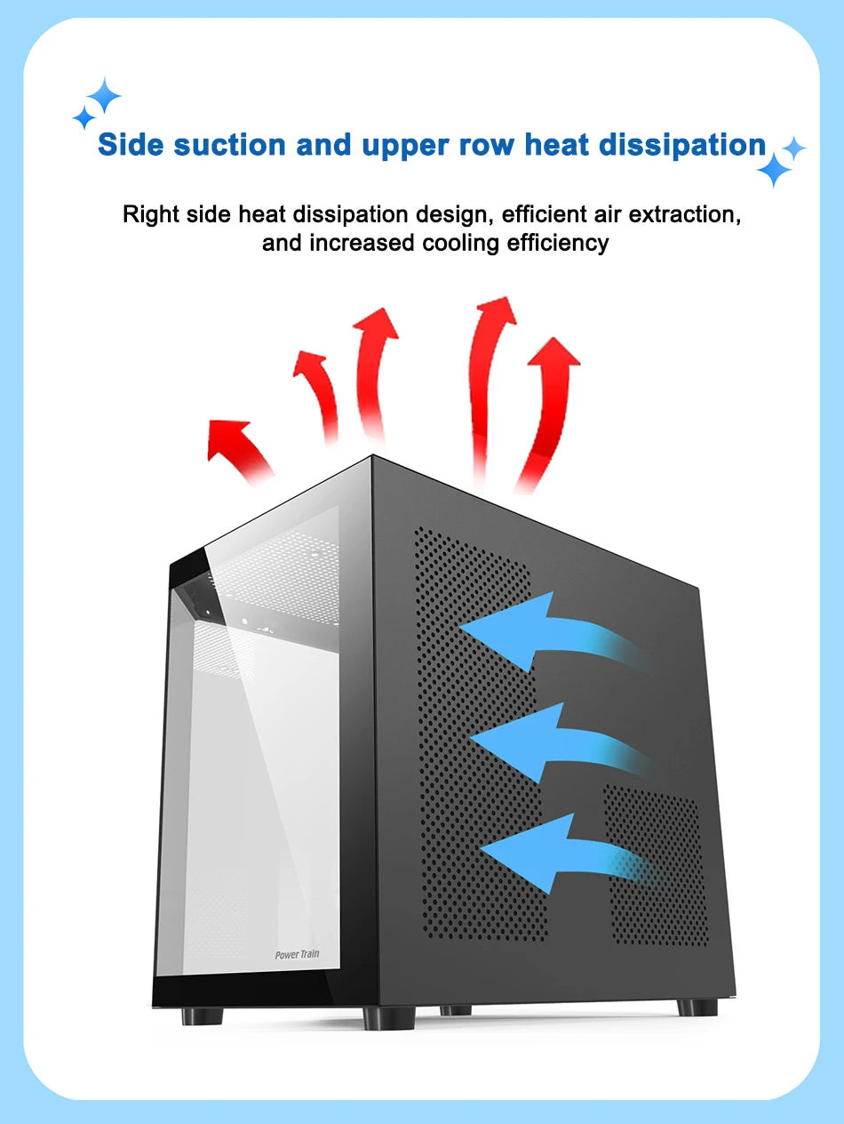 Power Train Star Realm M-ATX Desktop Computer Case Without Pillars Three Sided Glass Panoramic Sea View Room 240 Water Cooling