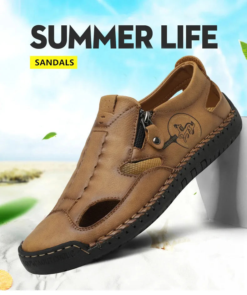 New Summer Breathable Men Sandals Fashion Roman Sandals Handmade Leather Men Casual Shoes Platform Outdoor Men's Beach Sandals