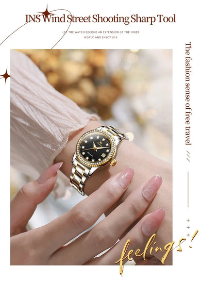 OLEVS 7003 Women Automatic Watch Waterproof Luminous Calendar Mechanical Ladies Wristwatch Steel Strap Luxury Watch Women