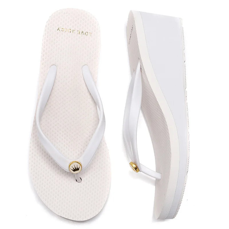 33-43 Summer New 2025 Women Slope Heel Flip Flops For women Tall 6cm Anti Slip Thick Bottom Height Increasing Beach Sandals Sxey
