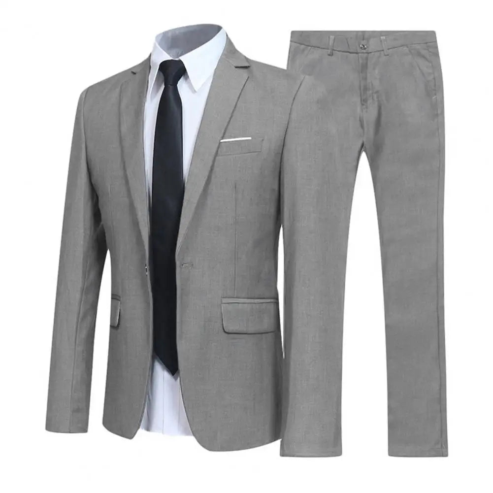 Men Pants Two Pieces Set Commuting Loose Leisure Fashion Office Business Suit Wedding Wear Lapel Formal Groom Suit Set