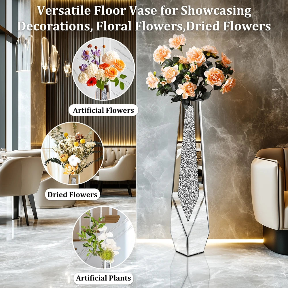 Crushed Diamond Mirrored Flower Vase Standing Large Size