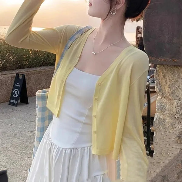 V-Neck Long-Sleeve Knit Cardigan