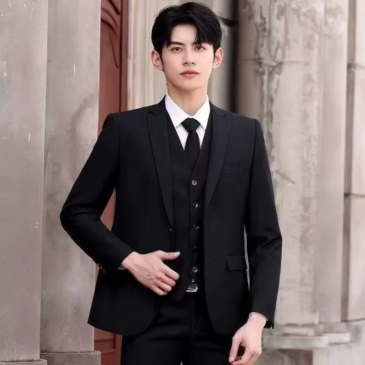 Four Piece Men's Suit Set Business Casual Professional Formal Slim Fit With Tie Included Handsome Style