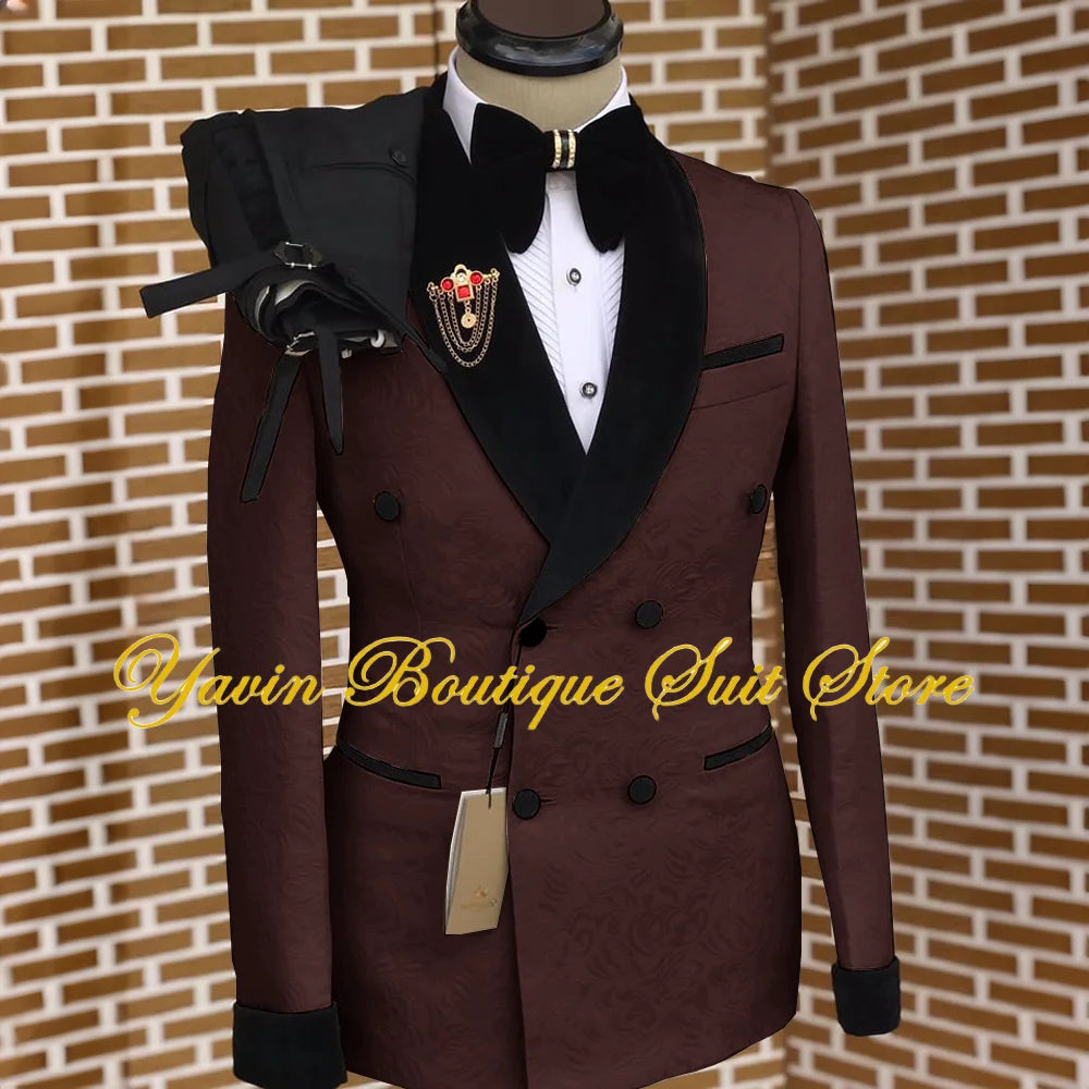 Men's 2 Pieces Suit Floral Set Double Breasted Shawl Lapel Jacket Formal Blazer Pants for Wedding Prom Dinner Party