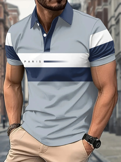 2026 Summer New Style Men's Short-Sleeved Polo Shirt with 3D Letter Pattern Print for Street Casual Fashion and Breathability