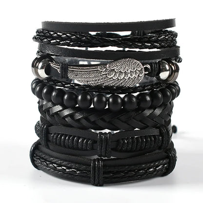 Fashion Bracelet Viking  Bracelet For Men Hand Bracelets Woven Skull Hand Jewelry Adjustable Leather Set viking man bracelet