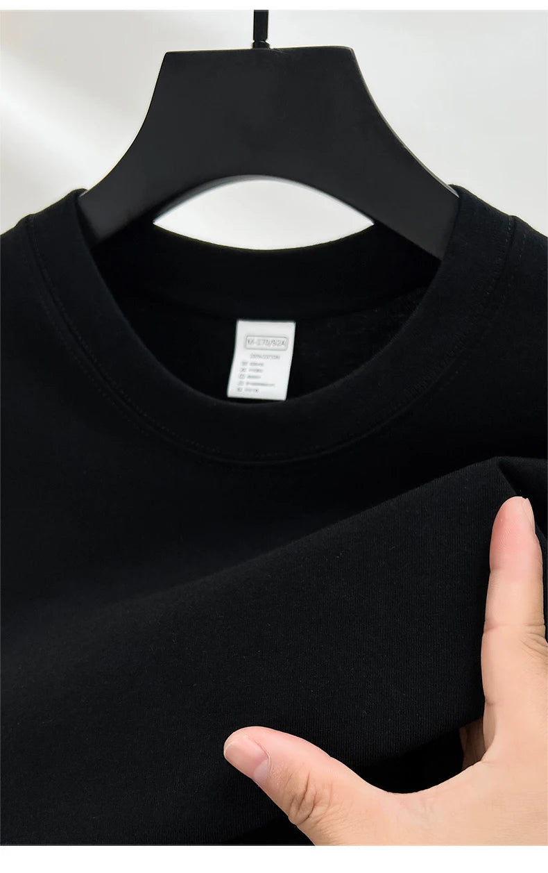 High quality 100% cotton short sleeve men's T-shirt summer round neck loose casual solid color plus size breathable top women