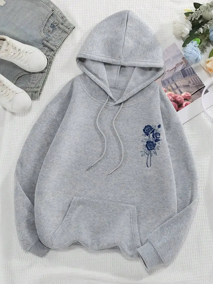 Rose Slogan Drawstring Hoodie