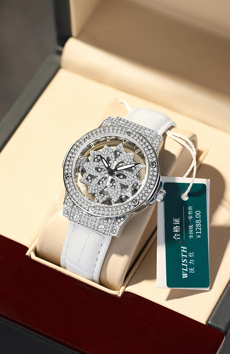 Popular women's watch with fashionable large dial, pentagram waterproof watch for girls, snowflake rotating hollow women's watch