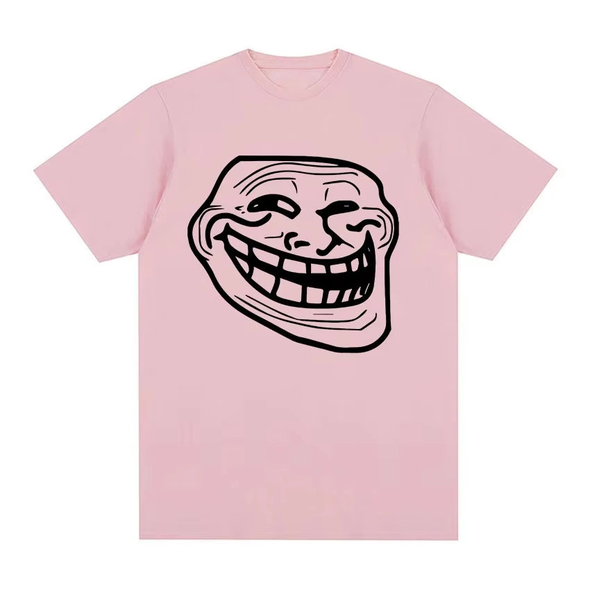 Short Sleeve Cotton T-shirts for Men and Women Funny Memes Retro Fashion Troll Face Angry Men Harajuku Streetwear