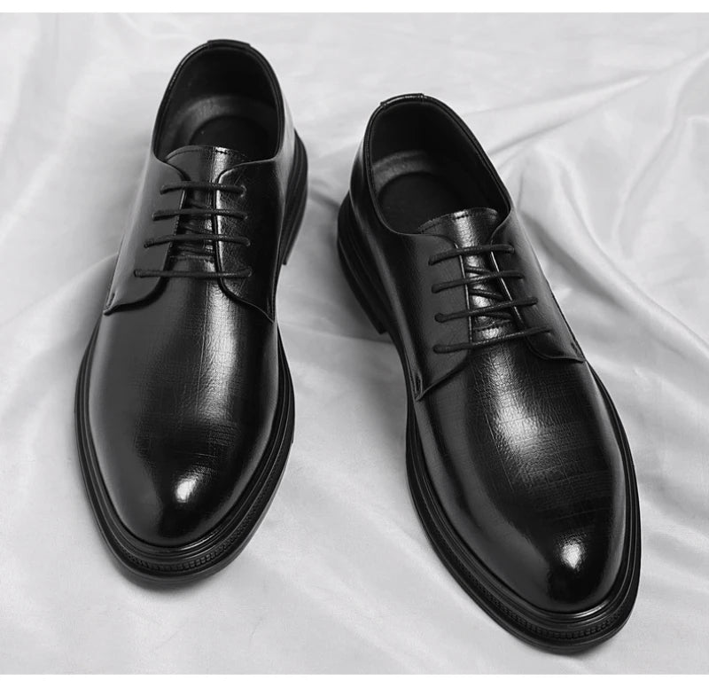 Mens Black Vintage Genuine Leather Lace Up Formal Business Office Groom Wedding Daily Wear Dress Shoes Simple British Style