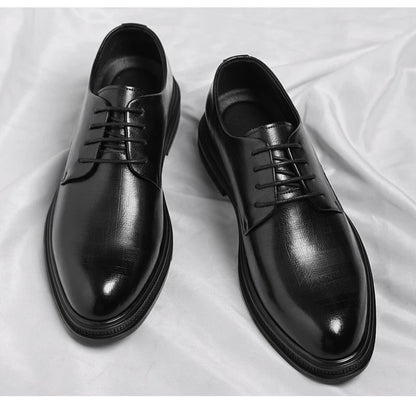 Mens Black Vintage Genuine Leather Lace Up Formal Business Office Groom Wedding Daily Wear Dress Shoes Simple British Style