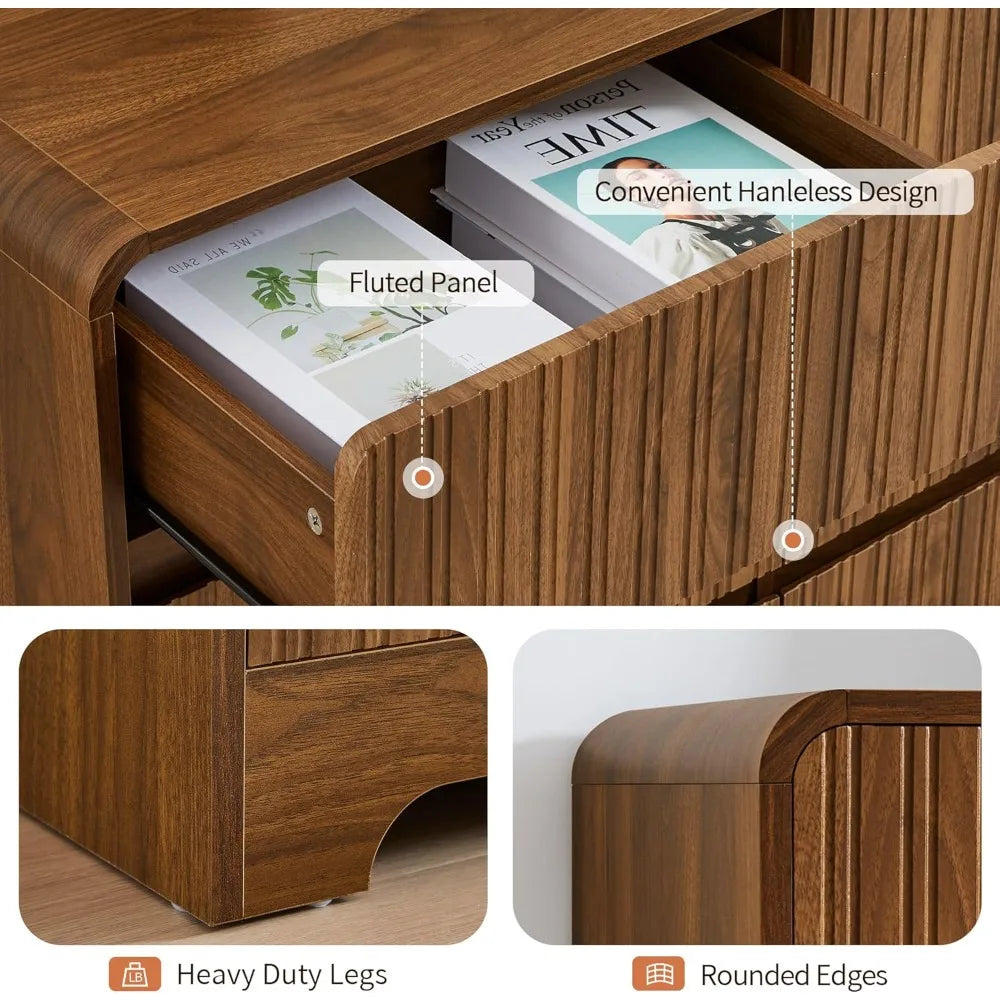 Fluted Dresser for Bedroom with 9 Drawers,63" Wide Modern Chest of Drawers with Curved Profile & Deep Drawer, Customized