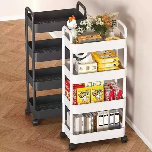 Trolley with Handlebar and Storage Rack, Floor-Standing, Multi-Layer Storage for Kitchen, Bathroom, Snacks, and Toiletries