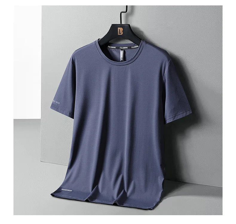 High-Quality Ice Silk T-Shirts Men Plus Size 8XL Male Tshirt Fat Man Tee Shirt Breathable Wearing Tee Tops Running Fast Shipping