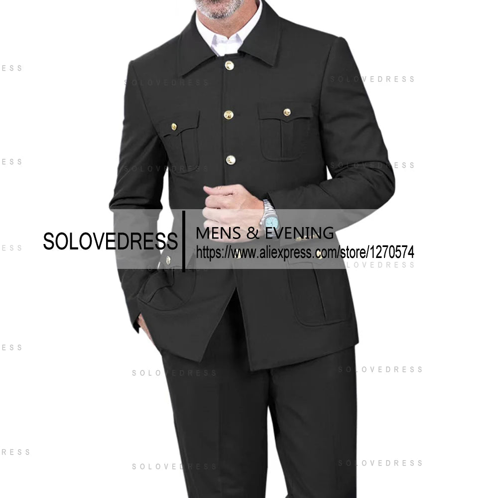 2 Pieces  4 Real Pockets Single Breasted  Slim Fit  Men's Formal Suits Groomsmen Wedding Tailored Fit (Blazer+Pants)