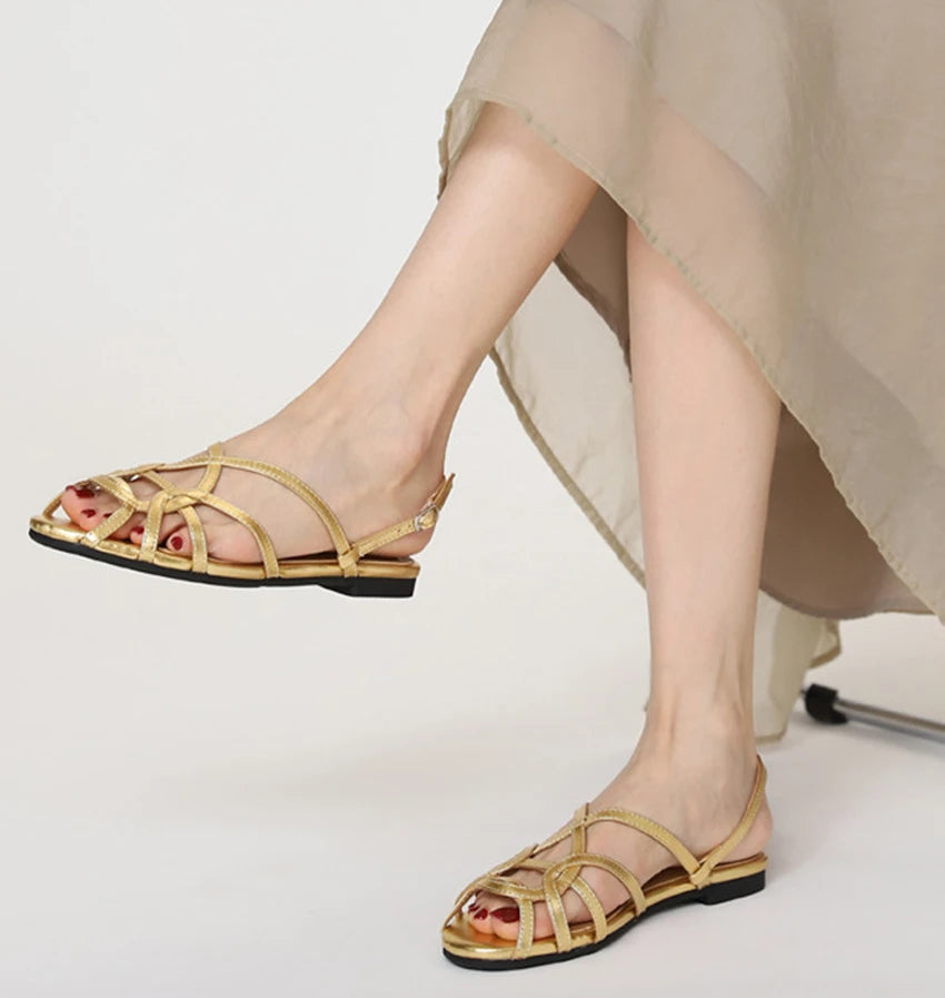 chaussure femme Women's braided t-strap flats sandals round toe casual female footwear summer shoes for women sandalias de mujer