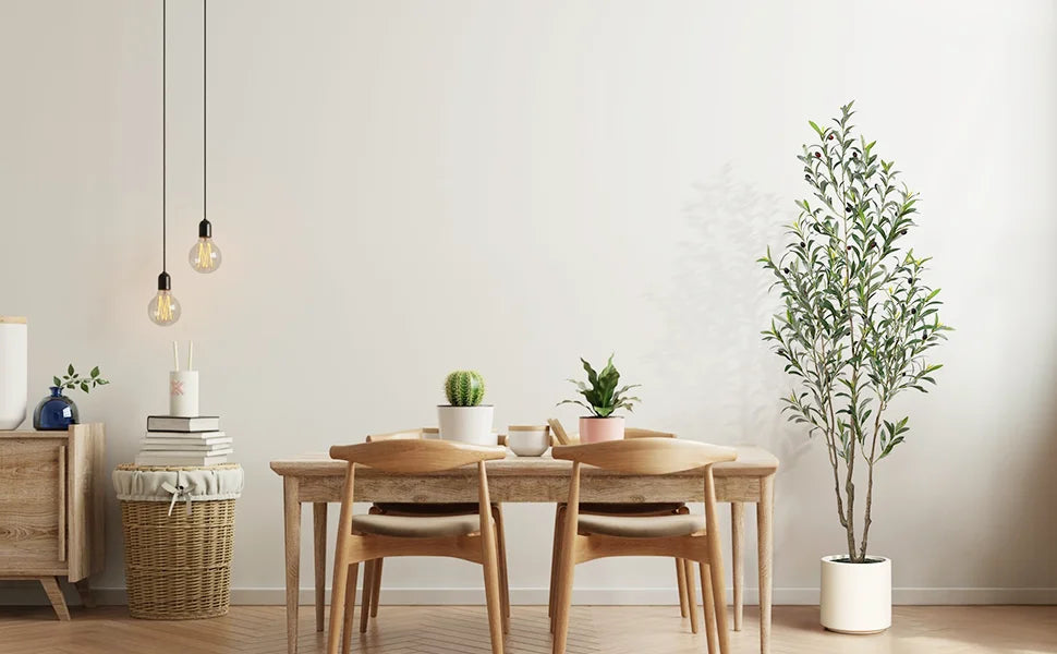 Artificial Olive Tree With Large White Planter, Muti-Trunk Faux Tall Olive Plant With 5/7/9 Realistic Branches