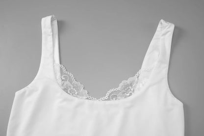 Square Collar Backless Slim Lace Ruffles Patchwork Tank Top Women'S Fashion Sexy Y2K Top Party Vacation Short Summer Clothes