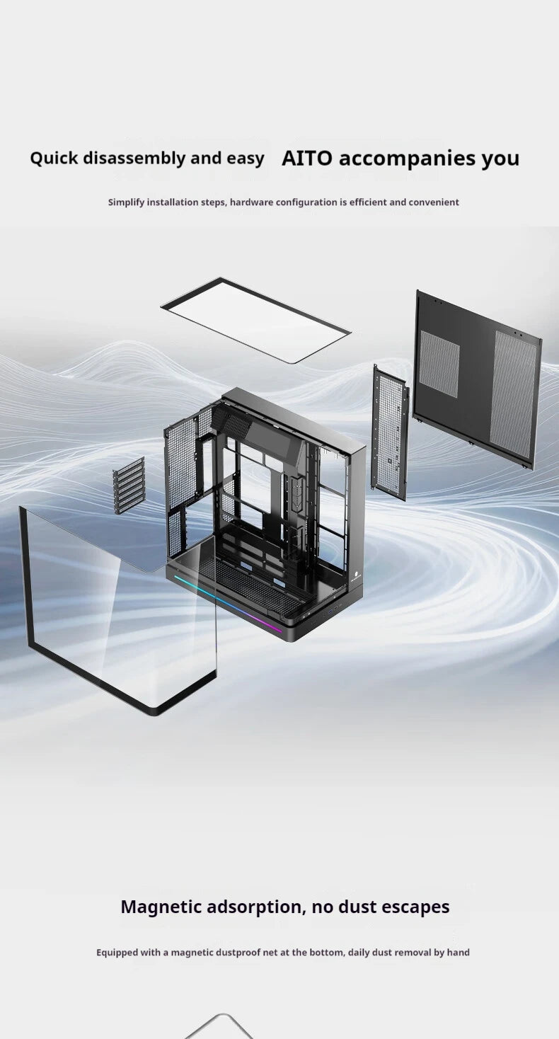 WJCOOLMAN AITO Plus ATX PC case 9.16-inch screen RGB light strip 360 water cooler Integrated curved glass computer case