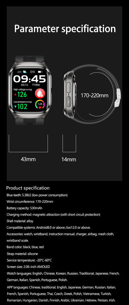 2026 New Upgrade AI Diagnostic  Airbag  Precise Blood Pressure Health SmartWatch Uric Acid ECG Blood lipids Smartwatch Men Women
