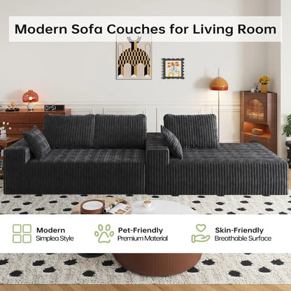 108in Modular Sectional Sofa Chaise Lounge Flannel Fabric Removable Washable Cover Pillow Backrest Living Room 4 Seat Custom