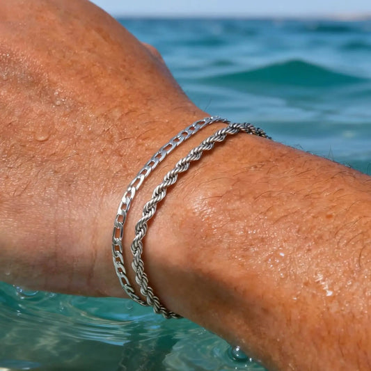 2pcs Men's Chain Bracelets,Silver Color Stainless Steel Rope Twisted Adjustable Chain Wristband,Simple Jewelry Gift for Dad Him