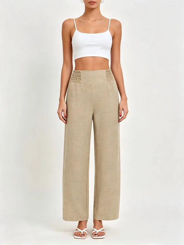 High-Waisted Elastic Wide-Leg Pants