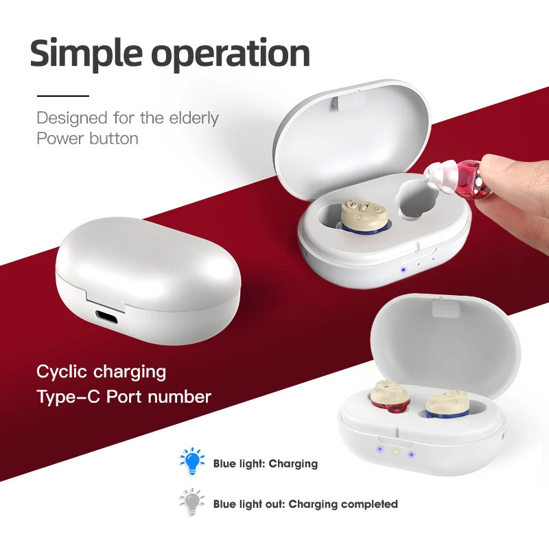 Multi-color Charging Long Life Portable Mini CIC Invisible Magnetic Rechargeable In-Ear Adjustable Hearing Aid For Deaf and Elde